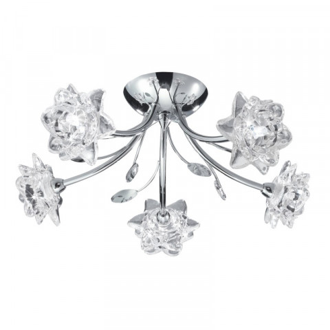 Plafonnier 5 ampoules bellis, en chrome et verre