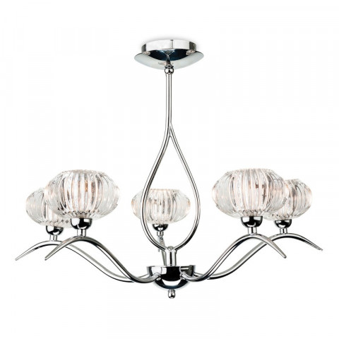Plafonnier 5 ampoules lisbon, chrome et verre