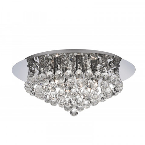 Plafonnier 6 ampoules hanna hauteur 20 cm, en chrome et cristal
