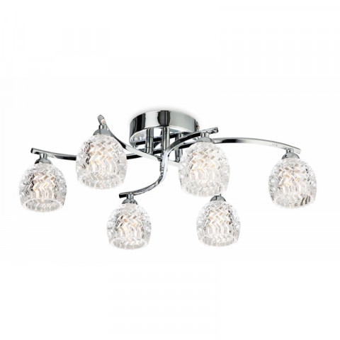 Plafonnier 6 ampoules maple, chrome et verre