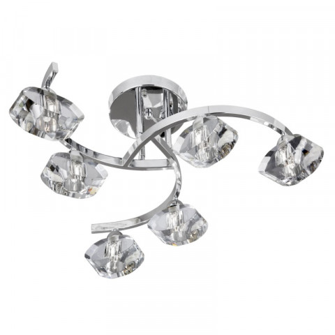Plafonnier 6 ampoules sculptured ice 56 cm, en chrome et verre