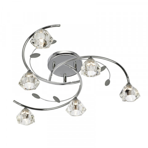 Plafonnier 6 ampoules sierra, en chrome et verre