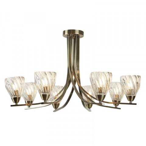 Plafonnier 8 ampoules ascona ii, en laiton antique et verre