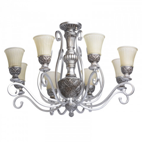 Plafonnier argenté country 8 ampoules 230 cm