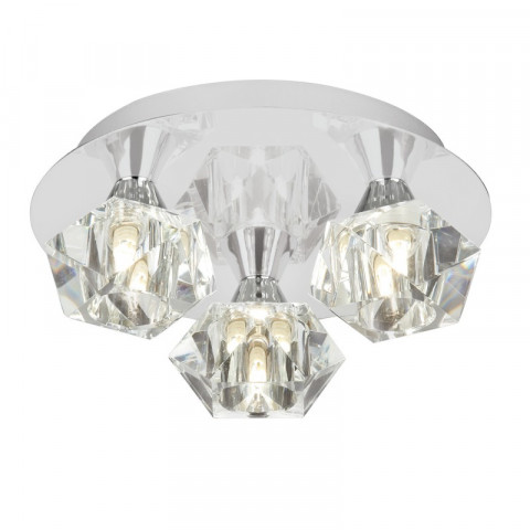 Plafonnier arietta, chrome et verre, 3 ampoules