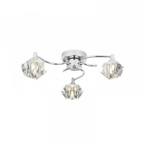 Plafonnier arietta, chrome et verre, bas, 3 ampoules