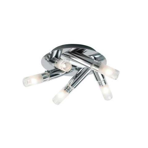 Plafonnier baron, chrome et verre, 5 ampoules
