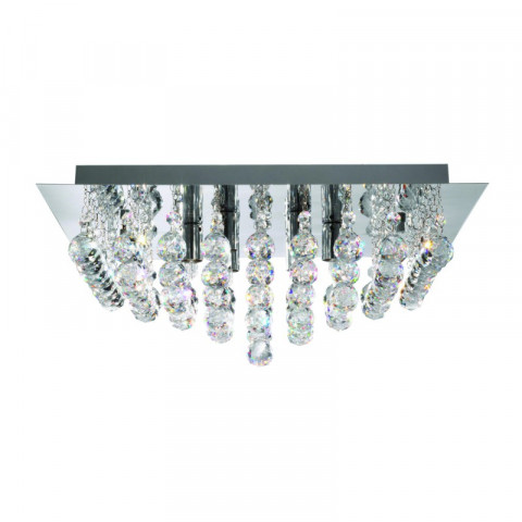 Plafonnier carré 4 ampoules hanna, en chrome et cristal