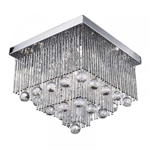 Plafonnier carré 5 ampoules beatrix, en chrome et cristal