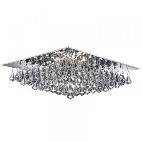 Plafonnier carré 8 ampoules hanna, en chrome et pyramide cristal