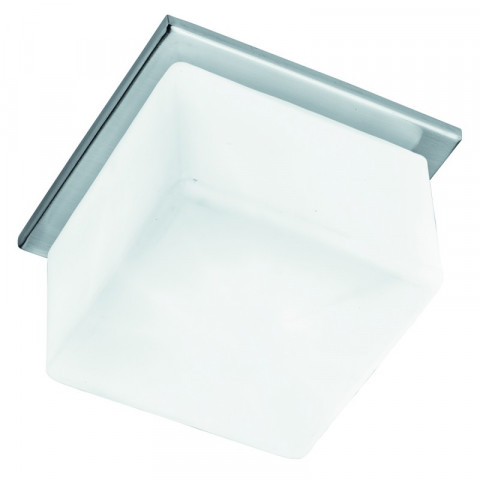 Plafonnier encastrable surface 10 cm, en argent satiné et verre opale