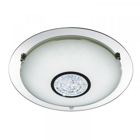 Plafonnier flush 31 cm, en chrome, cristal et verre miroir