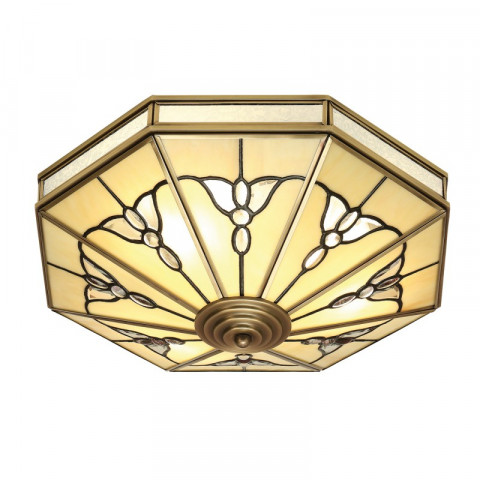 Plafonnier gladstone laiton antique et verre tiffany