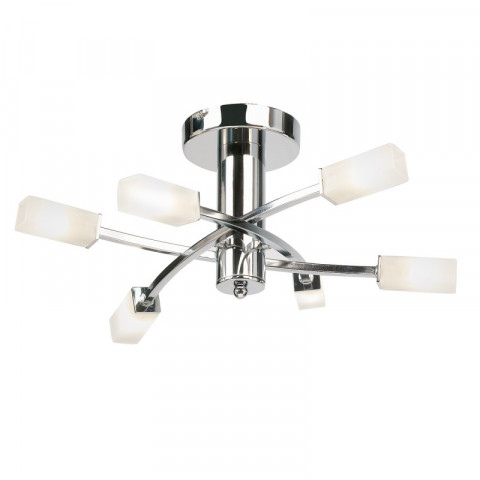 Plafonnier havana, chrome et verre, 6 ampoules