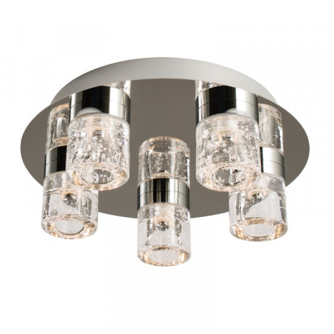 Plafonnier imperial, chrome et verre, 5 ampoules
