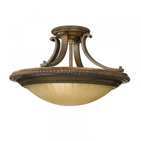Plafonnier kelham, bronze doré et verre scavo, 45 cm
