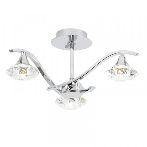 Plafonnier langella, chrome et cristal, 3 ampoules