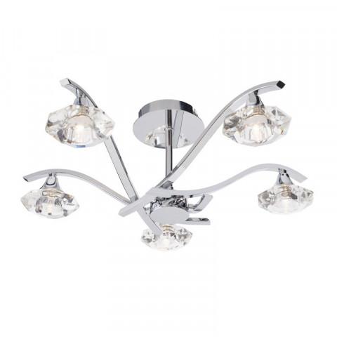 Plafonnier langella, chrome et cristal, 5 ampoules