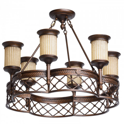 Plafonnier marron country 6 ampoules 50 cm