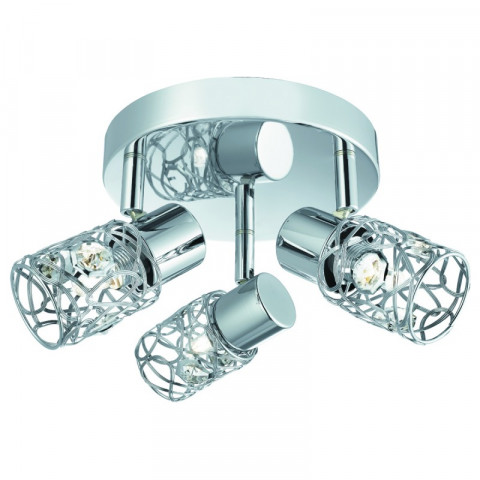 Plafonnier mesh spot ii, chrome et verre cristal, 3 éclairages