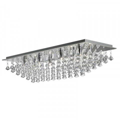 Plafonnier rectangulaire 8 ampoules hanna, en chrome et pyramide cristal