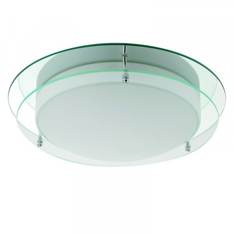 Plafonnier salle de bain 38cm, chrome, verre clair et opale