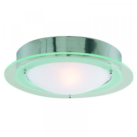 Plafonnier salle de bain chrome, verre clair et verre opale