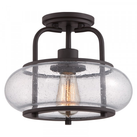 Plafonnier trilogy, bronze antique et verre, 1 ampoule