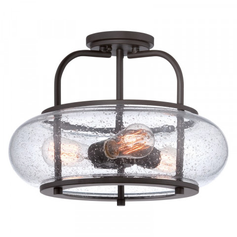 Plafonnier trilogy, bronze antique et verre, 3 ampoules