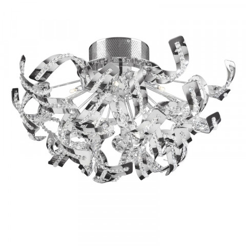 Plafonnier twist, chrome et cristal, 12 ampoules