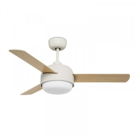 Plafonnier-ventilateur klar, en acier, verre et mdf, blanc ancien