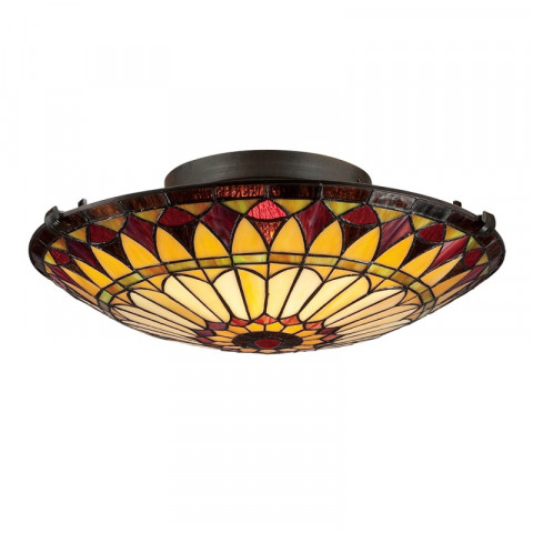Plafonnier west end, bronze et verre tiffany
