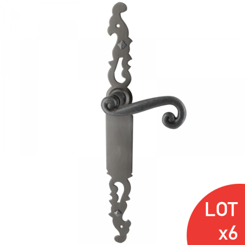 Poignées de porte fer forgé rustique coq vieil argent sans trou bdc 330x36 lot de 6