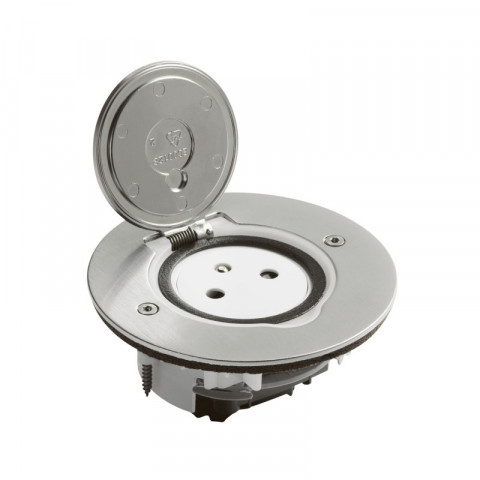 Prise de sol simple 2p+t surface 16a 250v avec platine ronde inox brossé (089770)