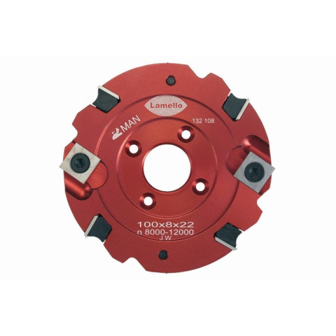 Fraise à rainurer LAMELLO avec plaquettes amovibles, HW, Ø100×8×Ø22 mm, Z4 + V4 - 4 trous - pour Clamex S-18 - 132108