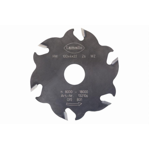 Fraise à rainurer LAMELLO pour Classic X HW (carbure), Ø100×4×Ø22 mm, Z6 dents alternées - 132106
