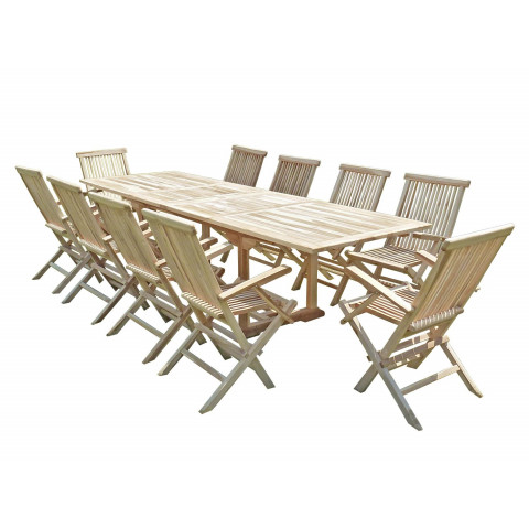 Salon de jardin en teck batan 10 fauteuils pliants