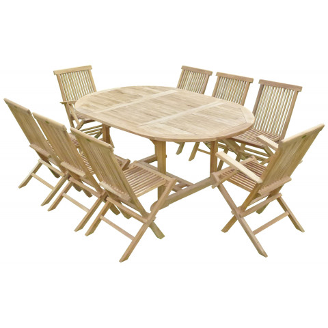 Ensemble de jardin en teck premium sawah 6 chaises 2 fauteuils jenae