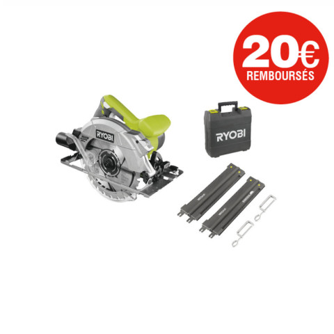 Scie circulaire ryobi 1600w 66mm - 2 guides de coupe 84 cm - rcs1600-ksr