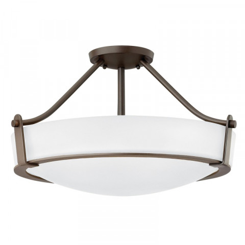 Semi-plafonnier hathaway, bronze vieilli, verre opale