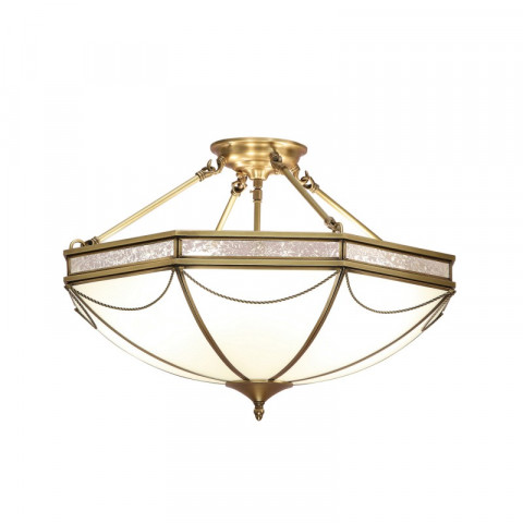 Semi-plafonnier russel, 62 cm, laiton antique et verre givré, 8 ampoules