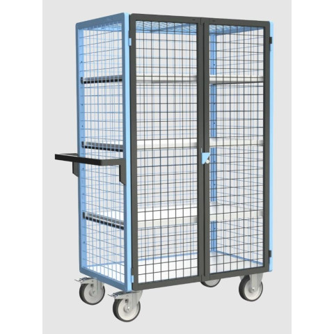 Servante grillagée 4 côtés verrouillable avec 3 étagères plateau bois 1000 x 600 mm 500 kg - 880725226