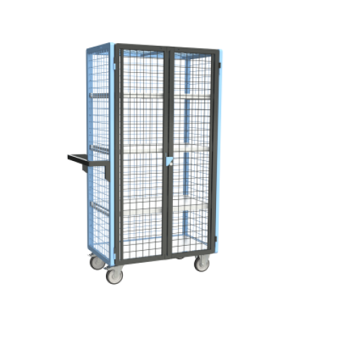 Servante grillagée 4 côtés verrouillable avec 3 étagères plateau bois 850 x 500 mm 250 kg - 880725116