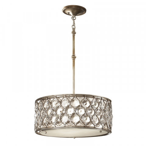 Suspenion lucia, argent bruni et cristal, 42 cm, 2 ampoules