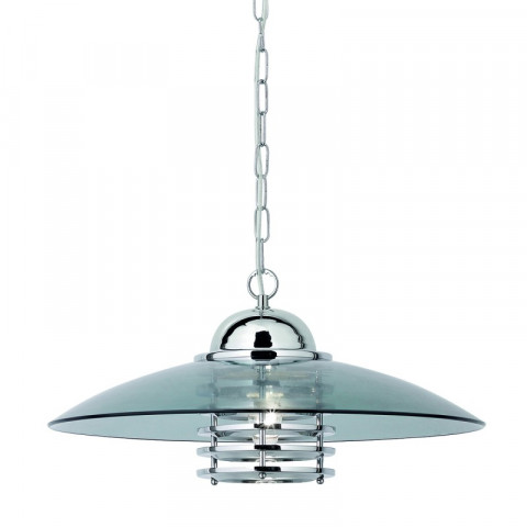 Suspension 1 ampoule pendant, en chrome, verre clair et fumé