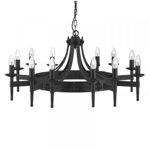 Suspension 12 ampoules cartwheel, en fer forgé noir