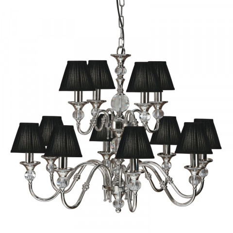 Suspension 12 ampoules polina, nickel et cristal, abat-jour noirs