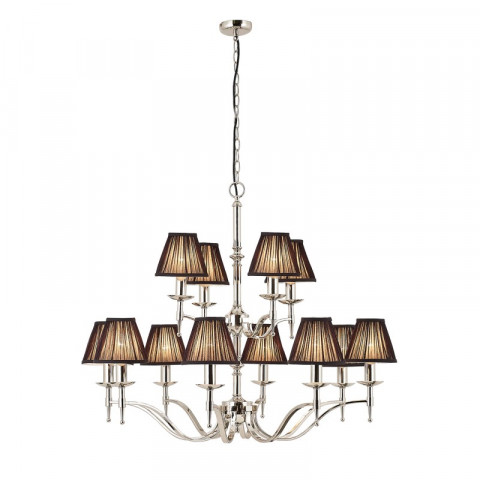 Suspension 12 ampoules stanford, nickel, abat-jour noirs