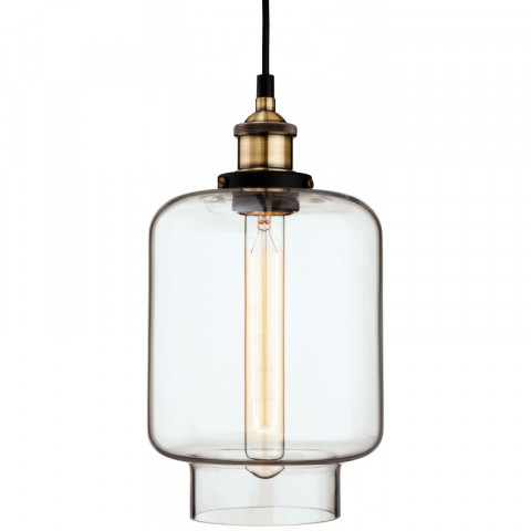 Suspension 17 cm empire 28w, laiton antique et verre