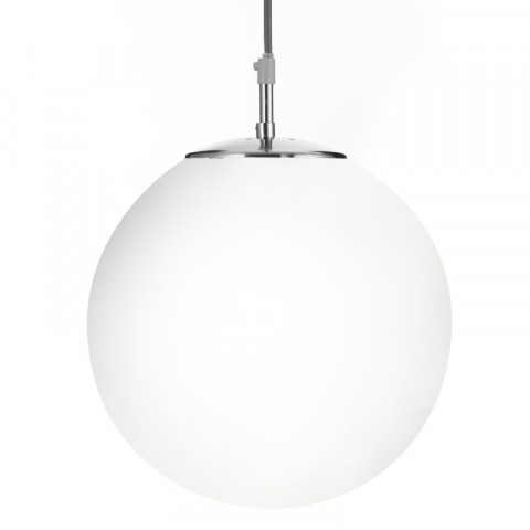 Suspension 25 cm atom, en argent satiné et verre opale